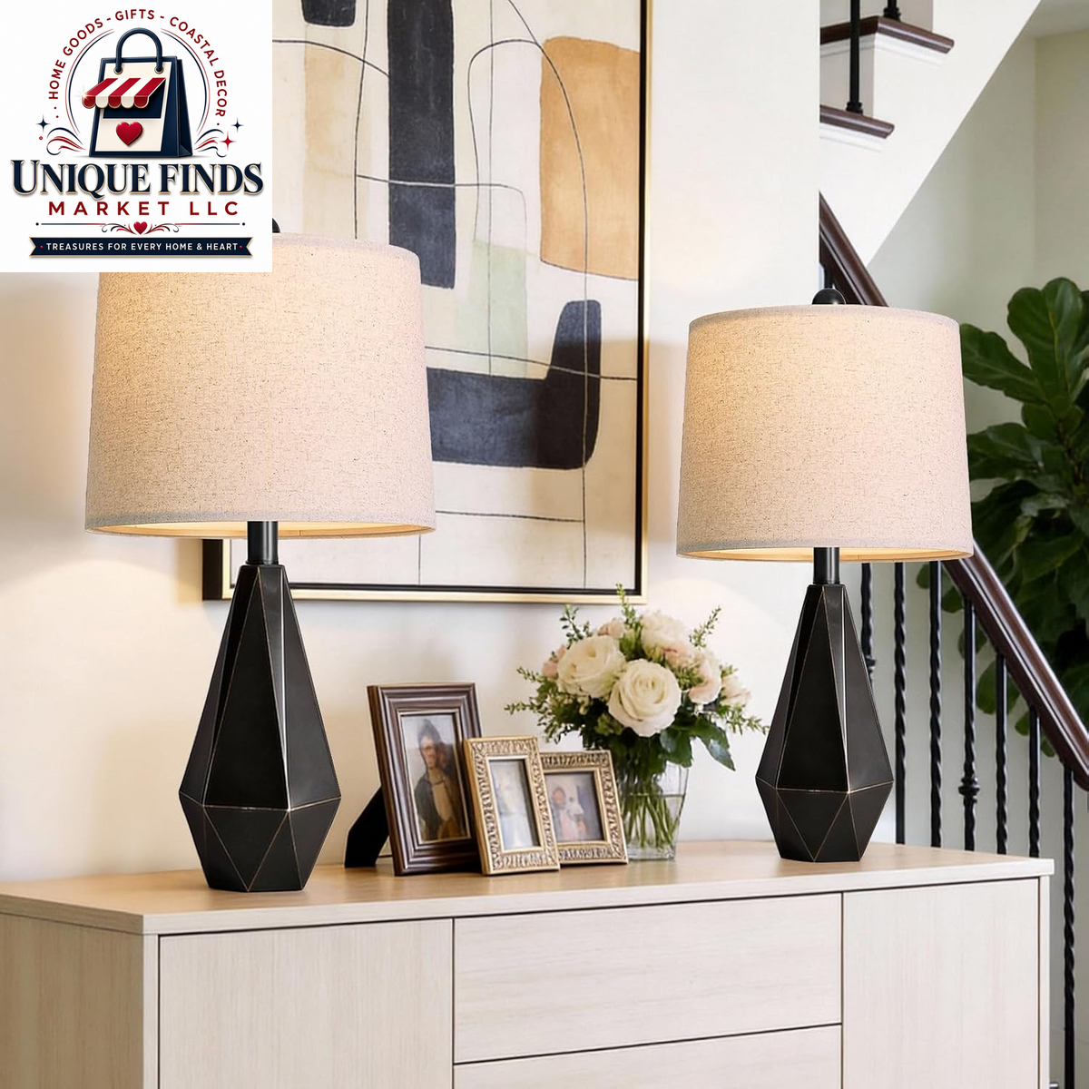 Pokat 23-Inch Farmhouse Table Lamp Set of 2, Beige Rustic Lamps for Living Room and Bedroom Nightstands, Ideal for End Tables and Side Tables