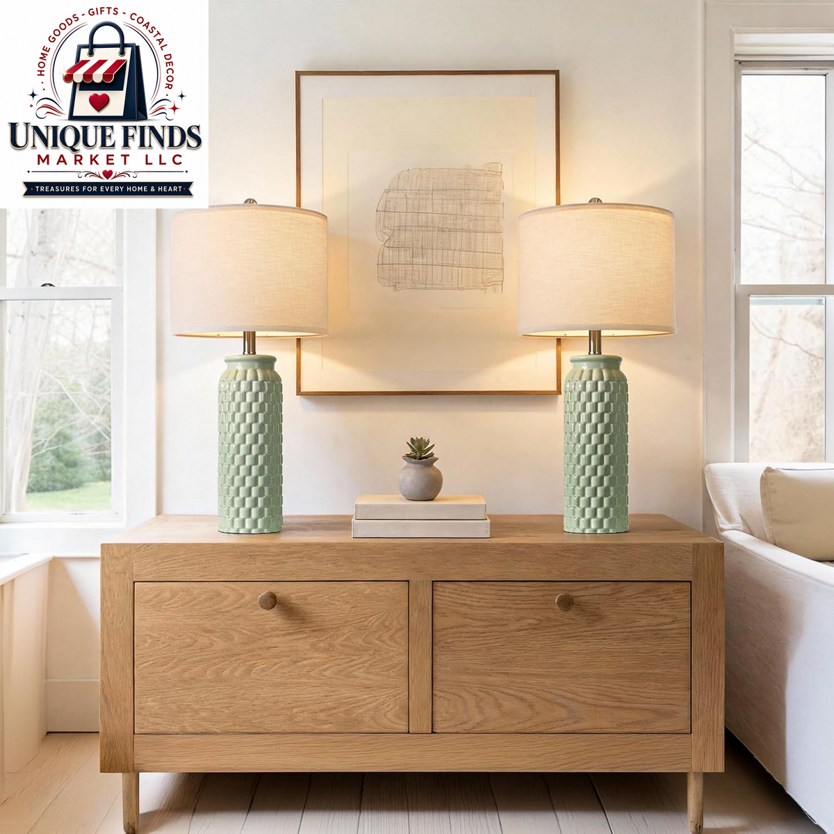 Usumkky 20.5-Inch Ceramic Table Lamp Set of 2 - Modern Farmhouse and Boho Design, Ideal for Bedroom Nightstands and Living Room End Tables, Compact Desk Lamps in Cream