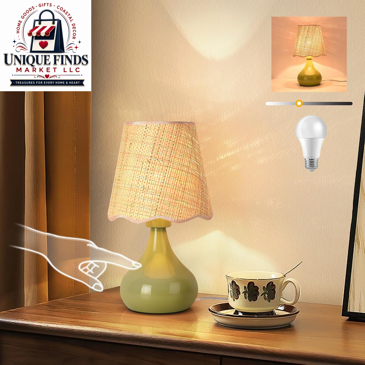 Ziqqeelam Rattan Small Bedside Table Lamp - Boho Mini Table Lamp for Nightstands, Ideal for Farmhouse Decor and Compact Spaces in Bedrooms, Kitchens, and Dorms