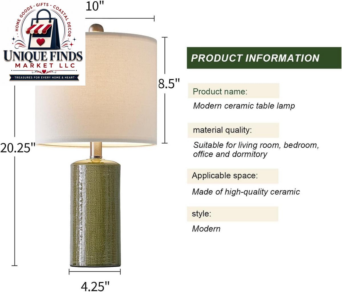 20.25" Small Table Lamps Set of 2 Modern Ceramic Lamps for Living Room