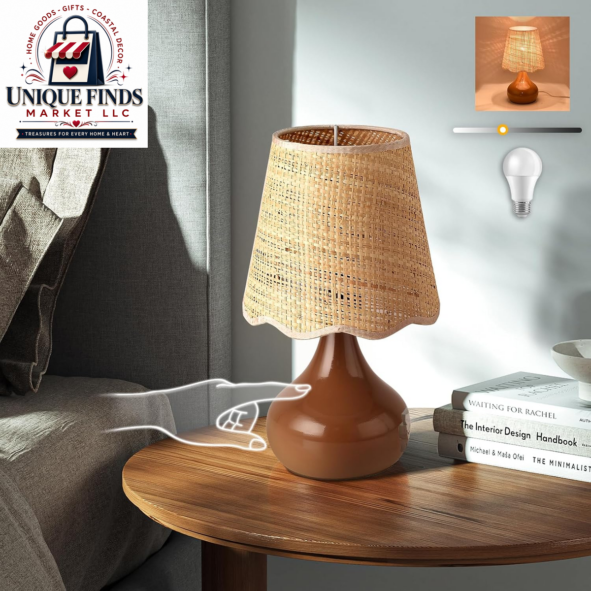 Ziqqeelam Rattan Small Bedside Table Lamp - Boho Mini Table Lamp for Nightstands, Ideal for Farmhouse Decor and Compact Spaces in Bedrooms, Kitchens, and Dorms