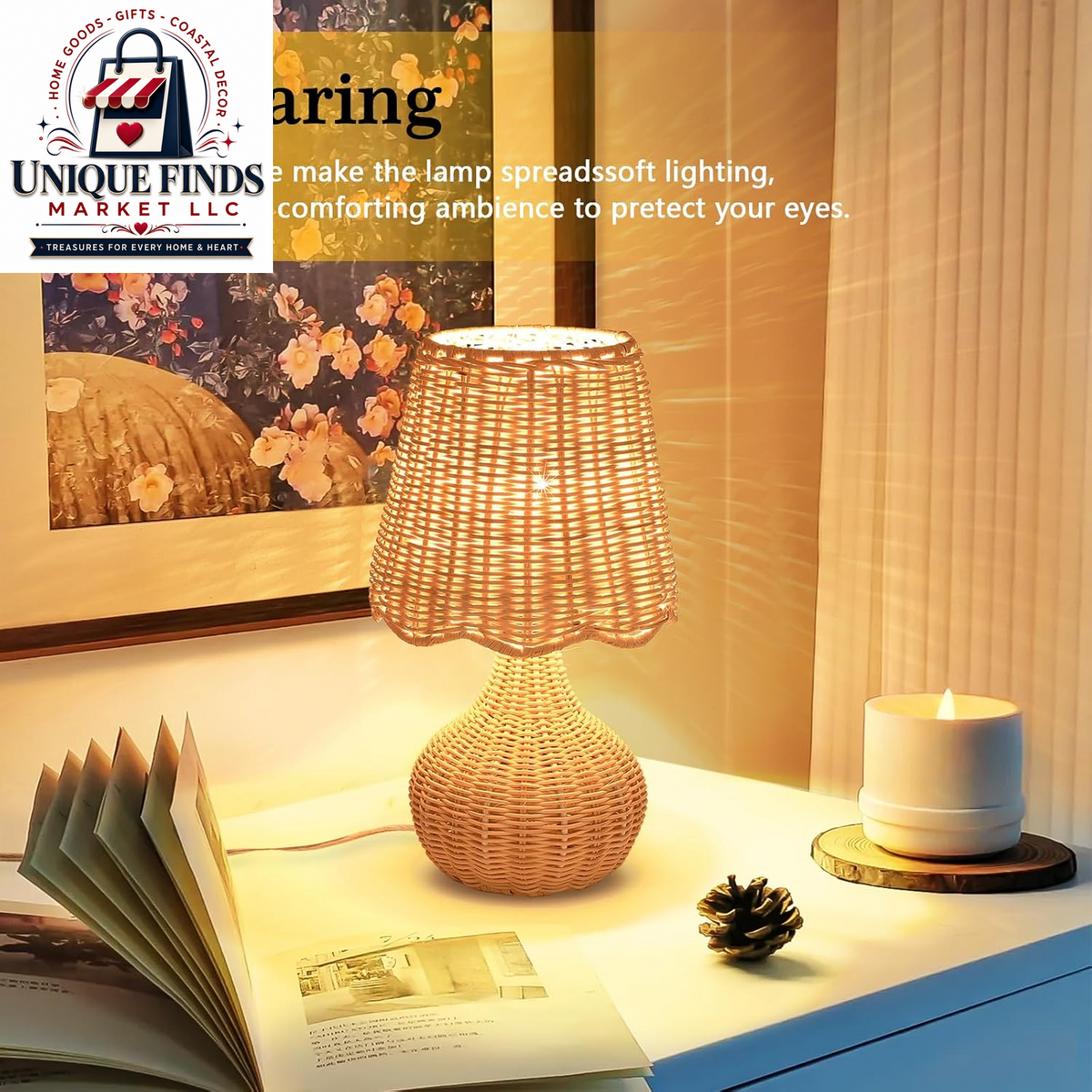 Ziqqeelam Rattan Small Bedside Table Lamp - Boho Mini Table Lamp for Nightstands, Ideal for Farmhouse Decor and Compact Spaces in Bedrooms, Kitchens, and Dorms