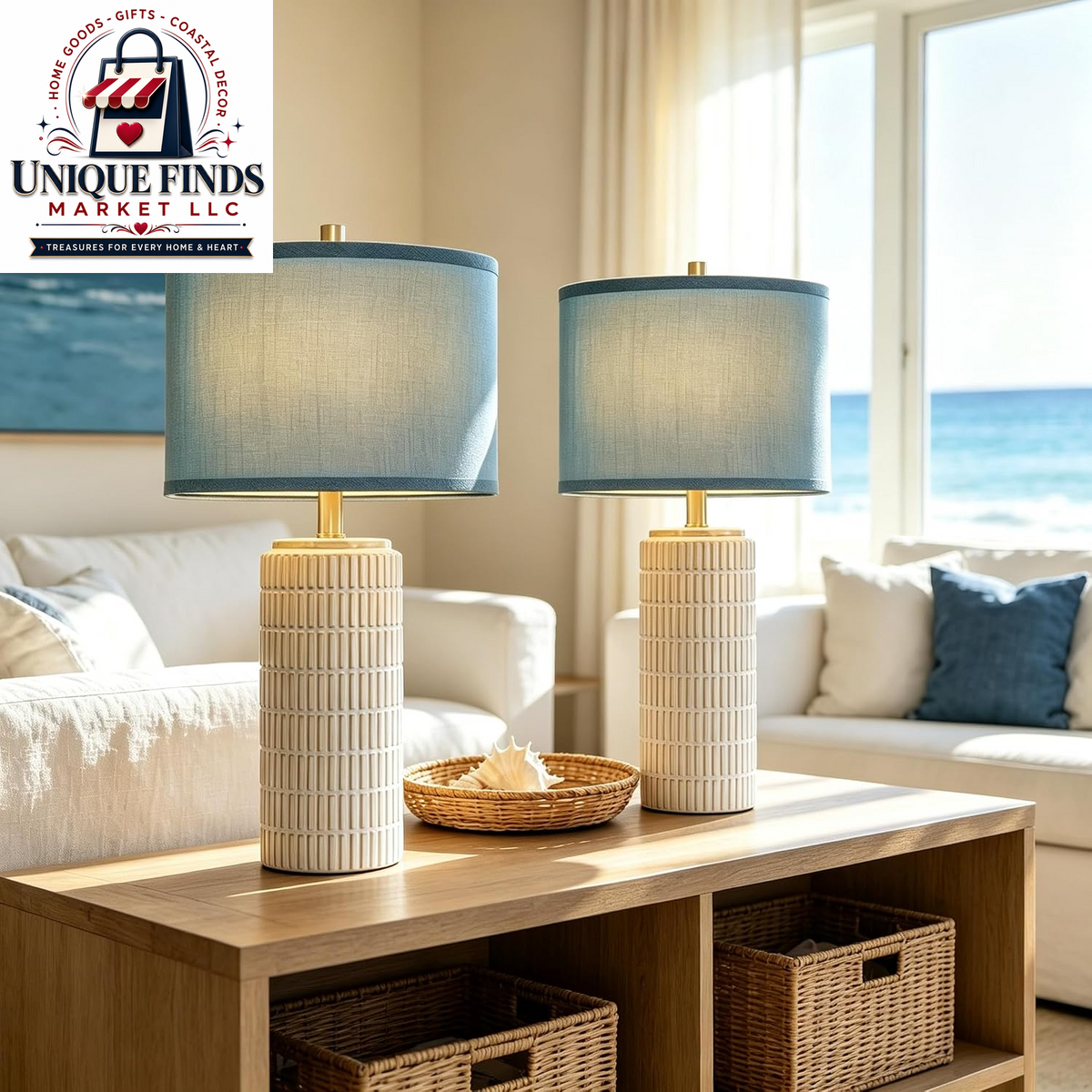 AIEAMPDO 23-Inch Set of 2 Farmhouse Ceramic Table Lamps for Living Room Decor