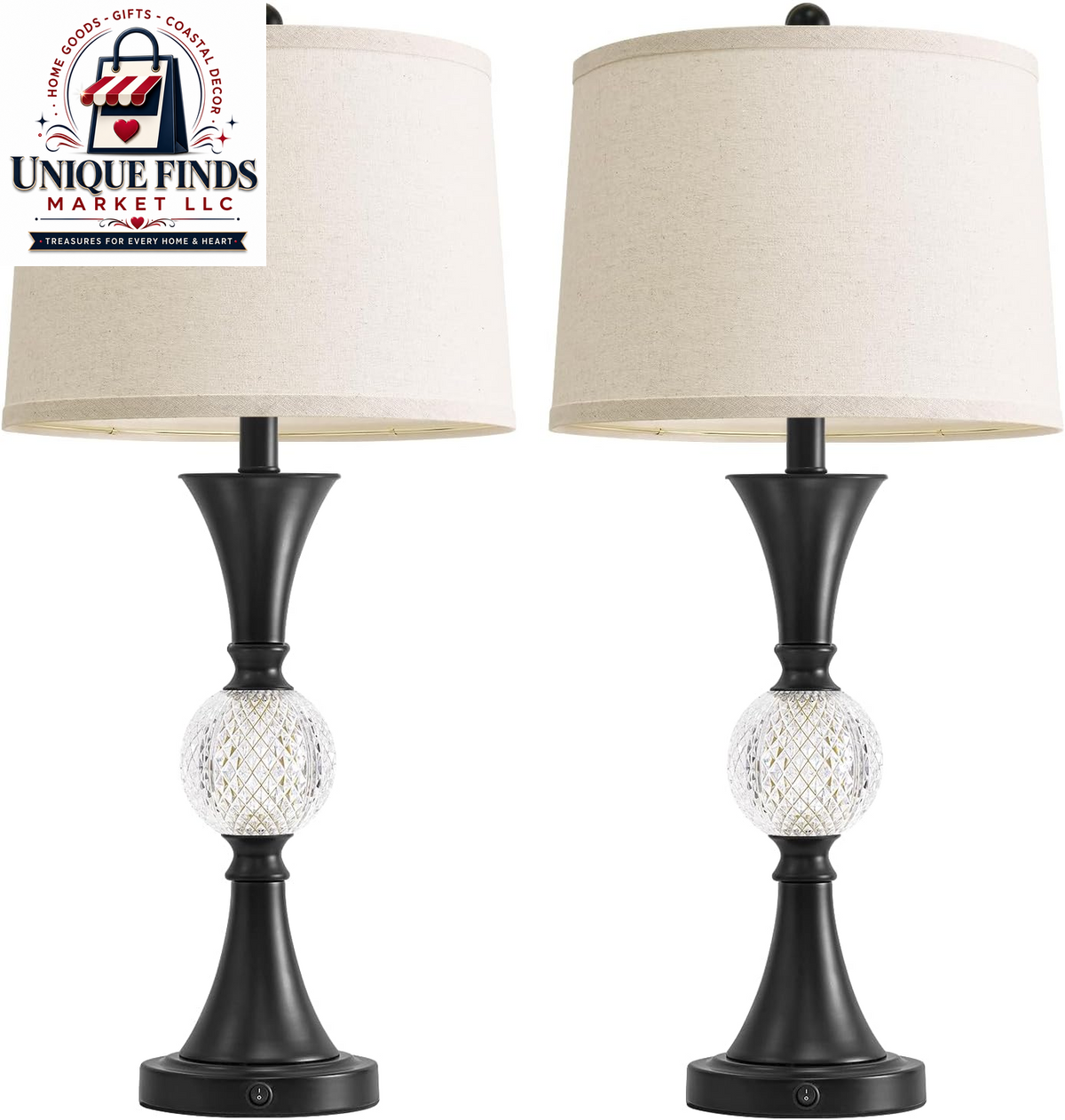 Oneach 28.5" Black Table Lamps - Set of 2 Tall Luxury Bedside Lamps with Night Light and USB A+C Charging Ports, Elegant Metal Design for Bedroom and Office End Table Decor