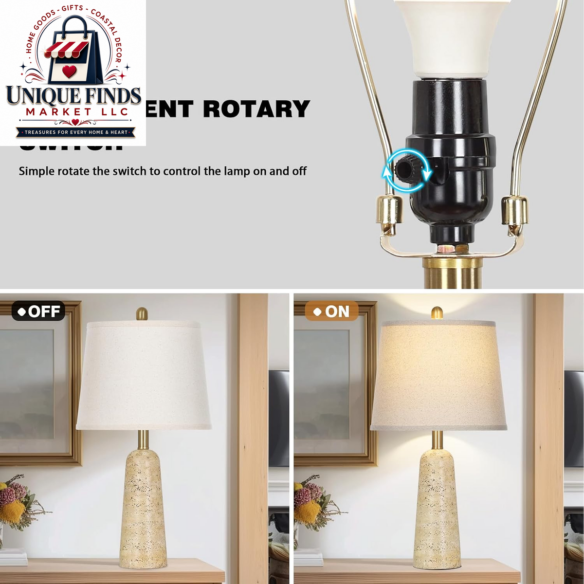 Rinweey Set of 2 Modern Minimalist 24" Travertine-Inspired Concrete Table Lamps, Beige Faux Stone Design for Bedroom Nightstands and Living Room End Tables, Includes 2 LED Bulbs