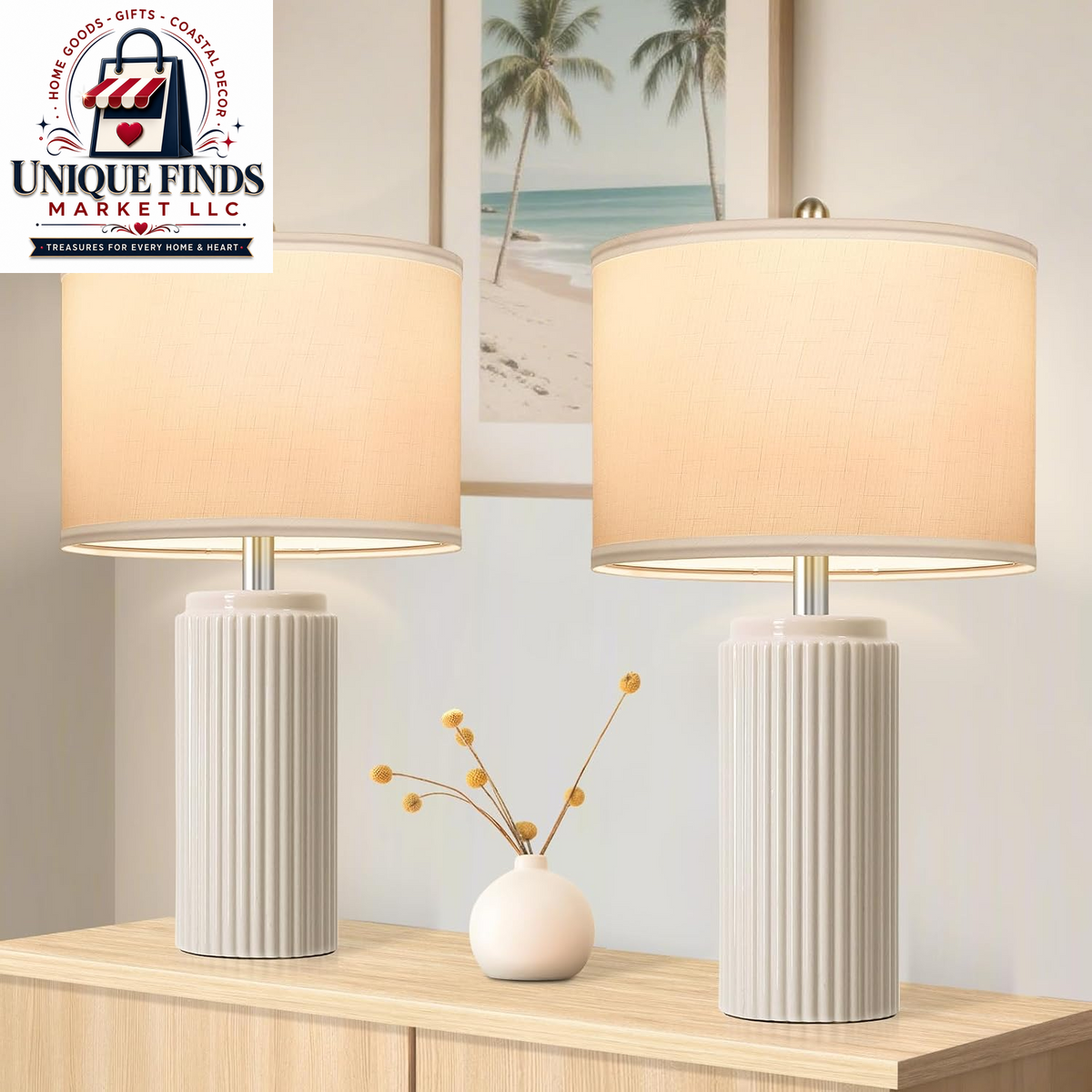 Set of 2 Modern 23.5’’ Orange Ceramic Table Lamps with White Shades for Bedroom and Living Room, Retro Farmhouse Design for Home Office and Dorm End Tables