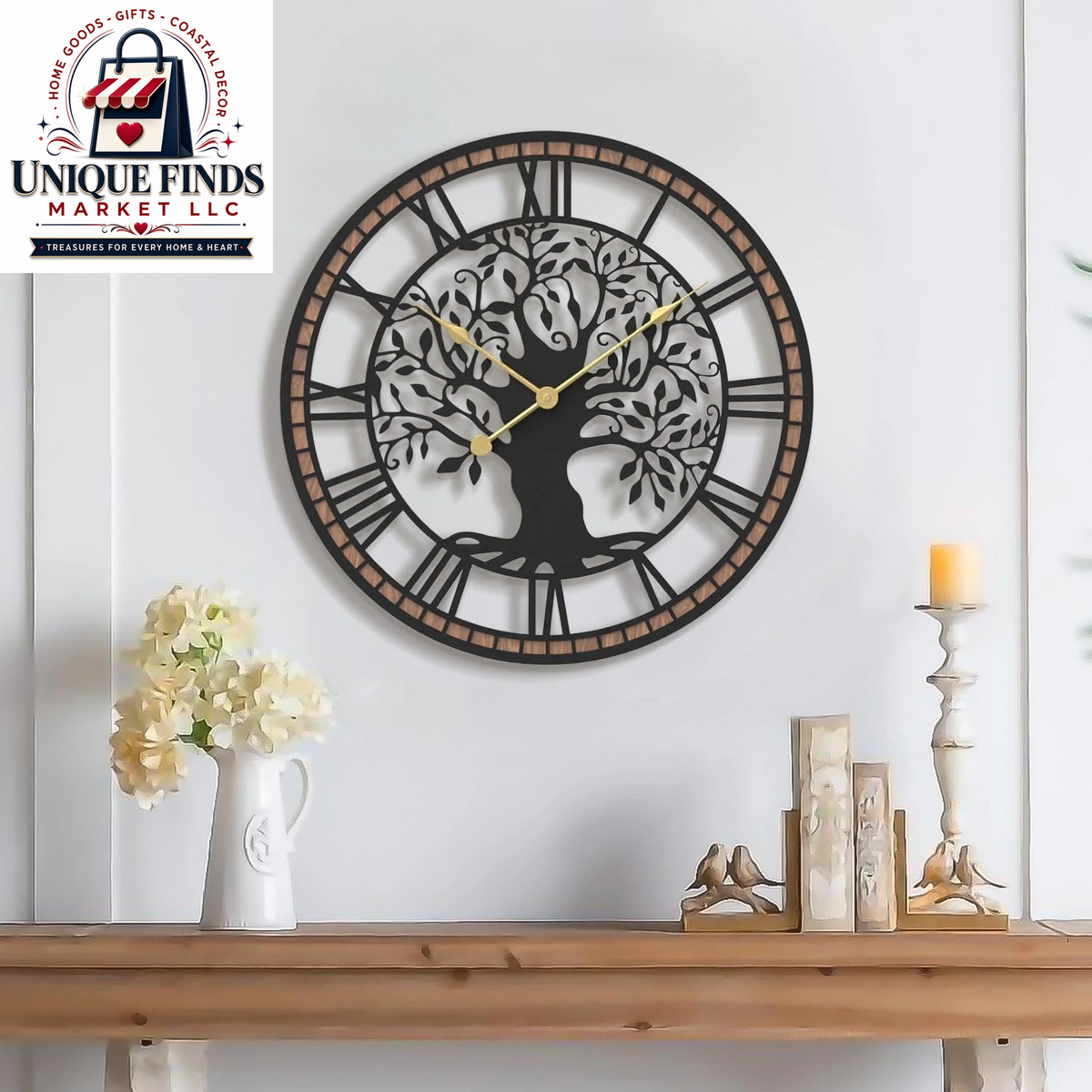 Micasso Decorative Large Wall Clock: 24-Inch Tree of Life, Battery Operated
