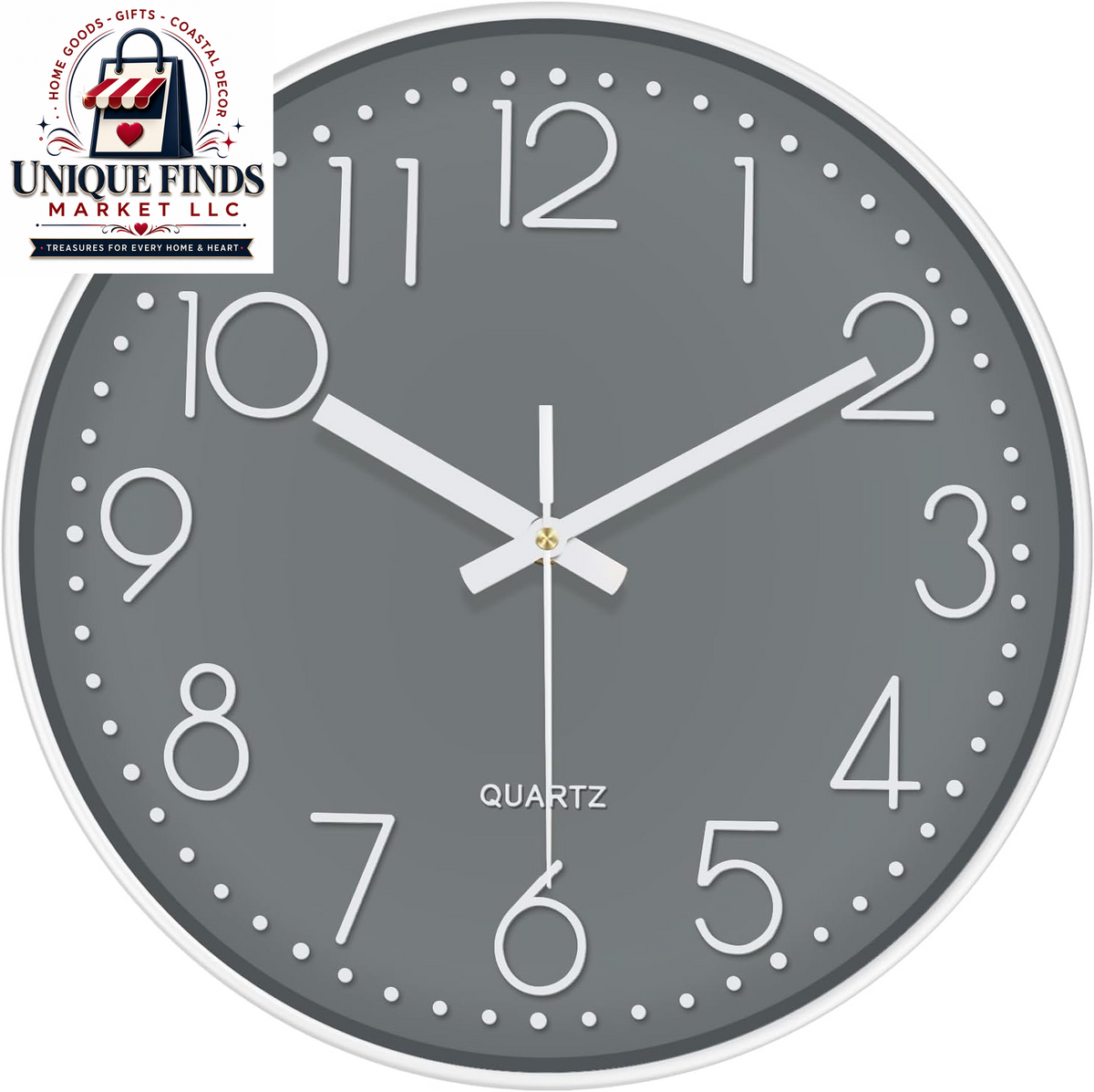 Contemporary 12-Inch Silent Wall Clock with Large Numerals, Battery Operated Non-Ticking Quartz Timepiece Featuring Tempered Glass for Living Room, Bedroom, Office, and Kitchen in Navy Blue