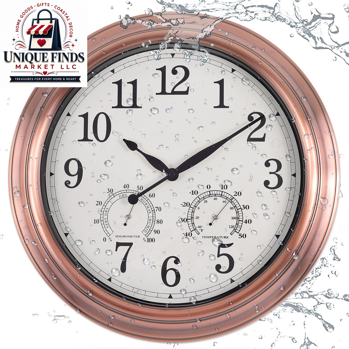 16-Inch Waterproof Outdoor Wall Clock with Temperature Display for Patio and Garden Use