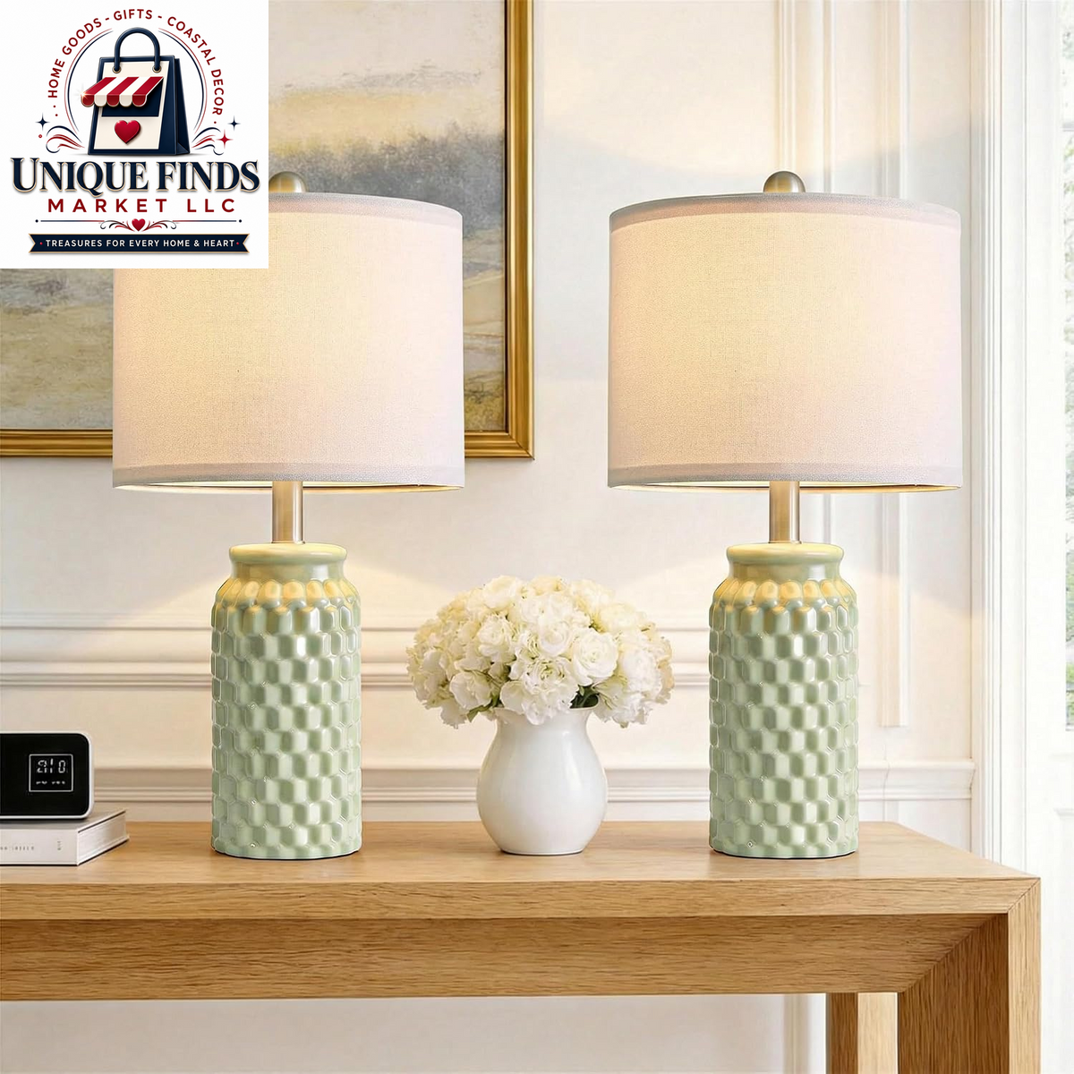 Set of 2 Pink Ceramic Nightstand Lamps, 20.5 Inches