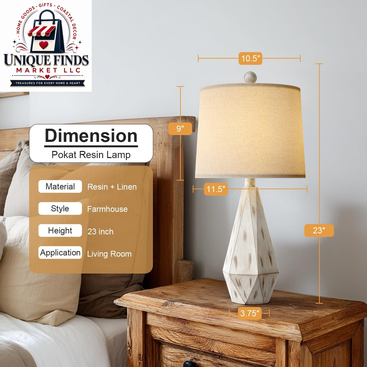 Pokat 23-Inch Farmhouse Table Lamp Set of 2, Beige Rustic Lamps for Living Room and Bedroom Nightstands, Ideal for End Tables and Side Tables