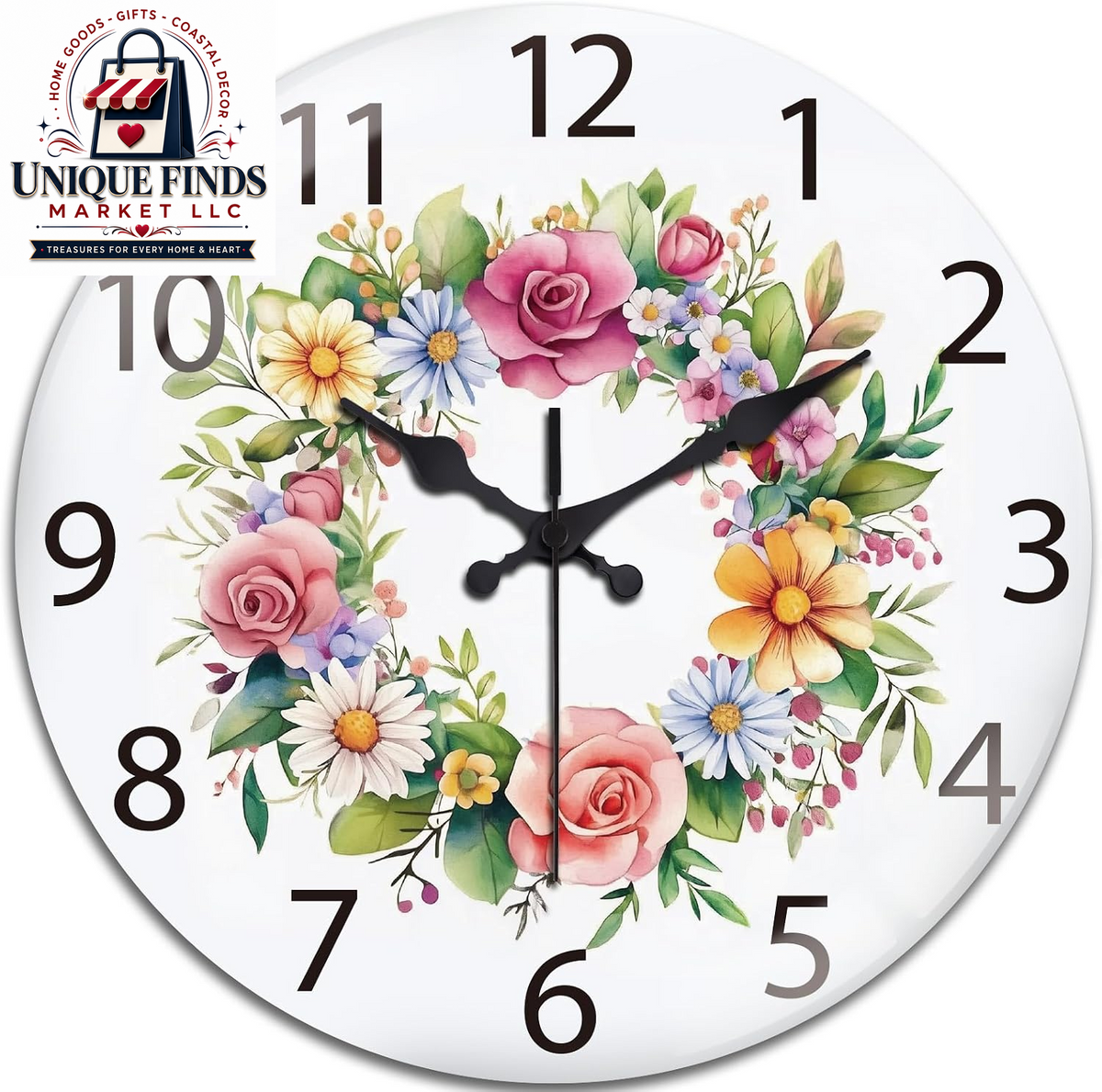 Peacoblue 12" Round Battery-Operated Marble Pattern Wall Clock