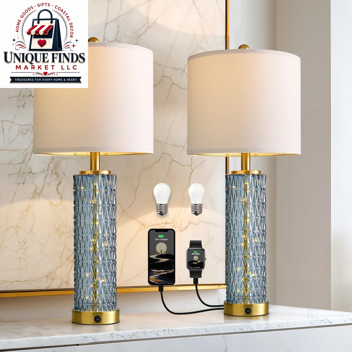 Oneach 28.5" Black Table Lamps - Set of 2 Tall Luxury Bedside Lamps with Night Light and USB A+C Charging Ports, Elegant Metal Design for Bedroom and Office End Table Decor
