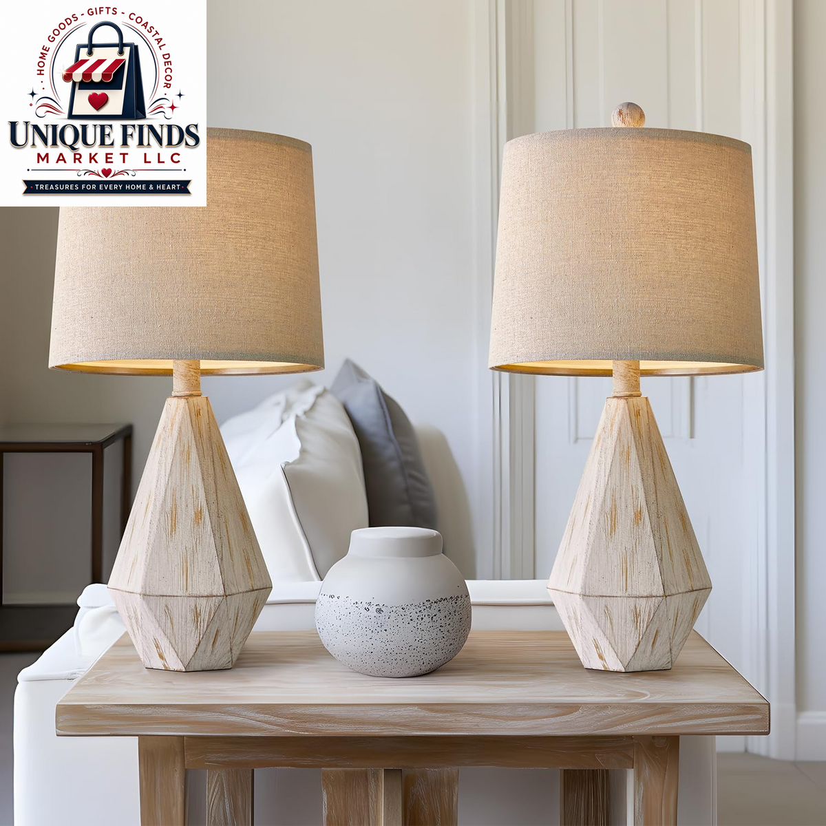Pokat 23-Inch Farmhouse Table Lamp Set of 2, Beige Rustic Lamps for Living Room and Bedroom Nightstands, Ideal for End Tables and Side Tables