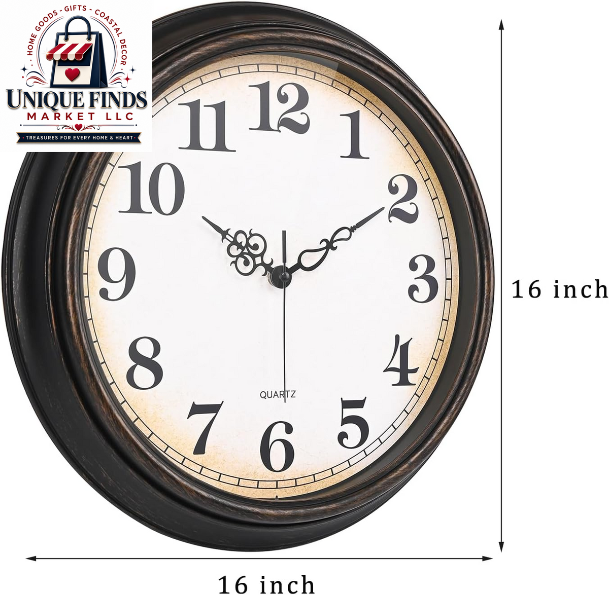 Yoiolclc 16-Inch Silent Non-Ticking Vintage Wall Clock - Battery Operated for Living Room, Office, and School (Bronze Finish)