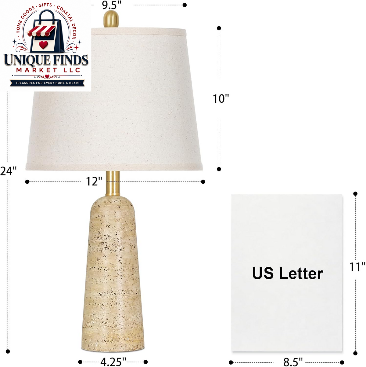 Rinweey Set of 2 Modern Minimalist 24" Travertine-Inspired Concrete Table Lamps, Beige Faux Stone Design for Bedroom Nightstands and Living Room End Tables, Includes 2 LED Bulbs