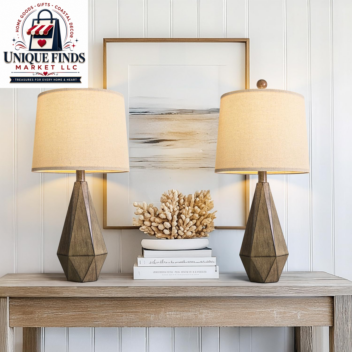 Pokat 23-Inch Farmhouse Table Lamp Set of 2, Beige Rustic Lamps for Living Room and Bedroom Nightstands, Ideal for End Tables and Side Tables