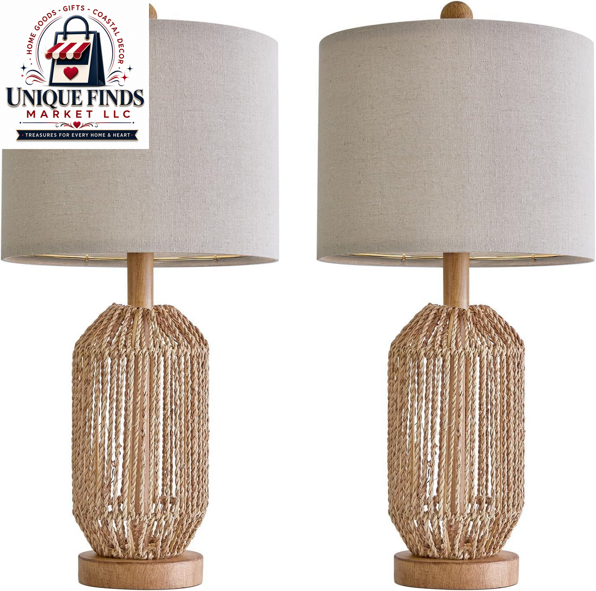 OYEARS 21" Bohemian Table Lamp Set of 2 for Living Room and Bedroom, Rattan Design for Nightstands and End Tables, Rustic Brown Farmhouse Decor