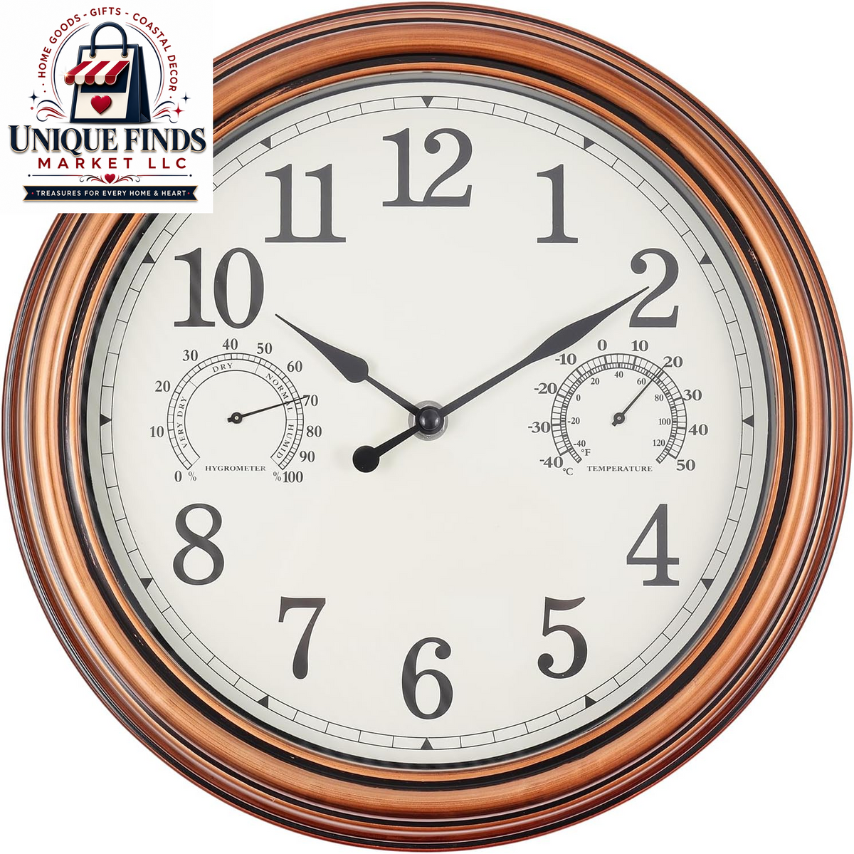 16-Inch Waterproof Outdoor Wall Clock with Temperature Display for Patio and Garden Use