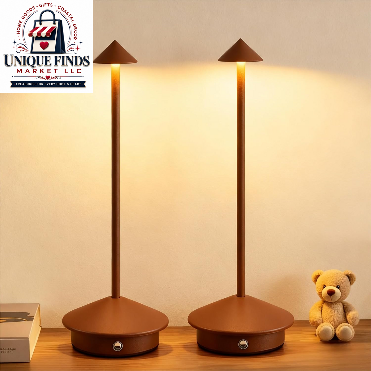 2-Pack Rechargeable Aluminum Cordless Table Lamps with 6000mAh Battery, Waterproof and Dimmable LED Touch Lamps for Outdoor and Restaurant Use