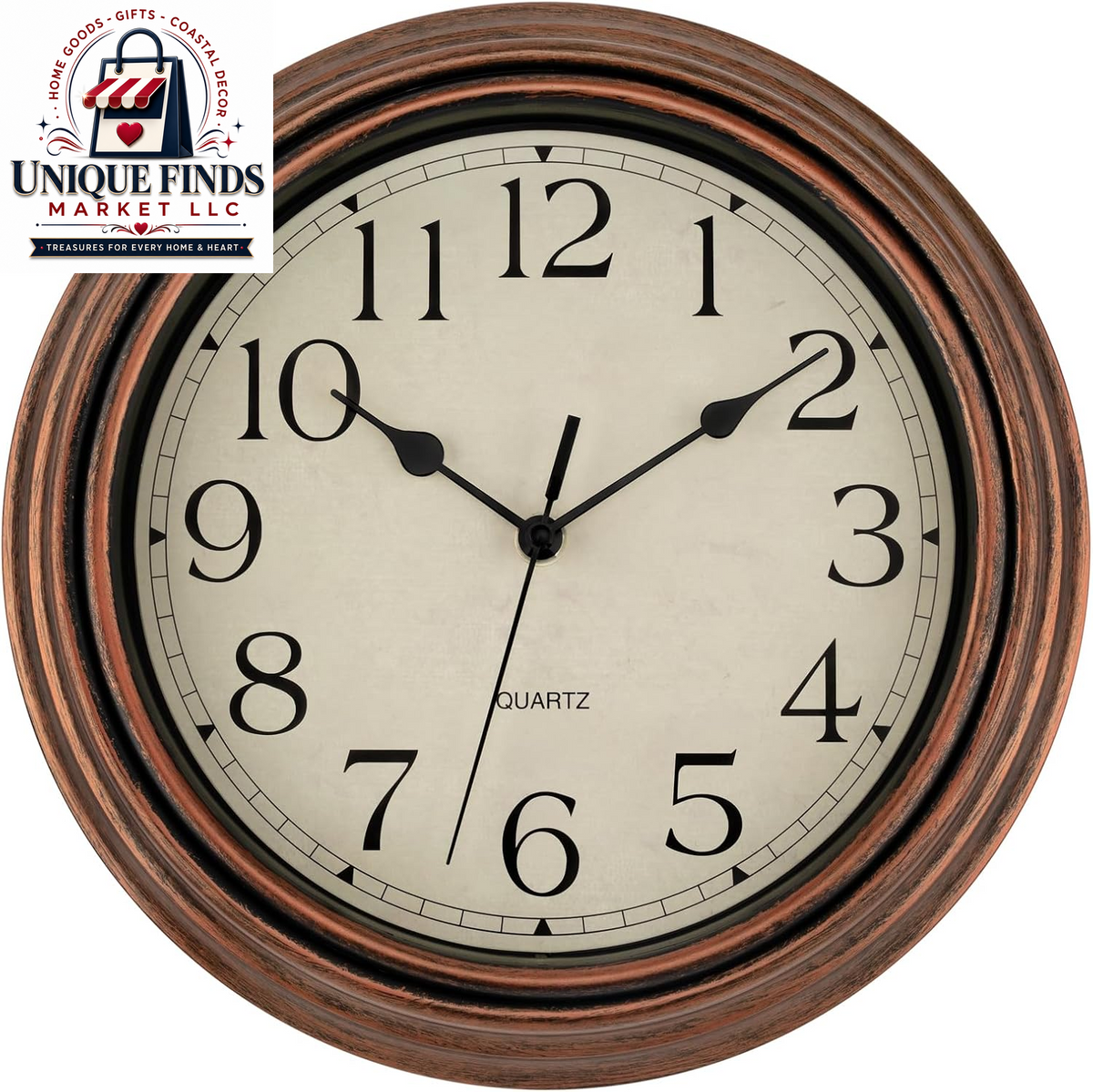 Foxtop 12-Inch Retro Silent Wall Clock - Battery Operated Bronze Finish