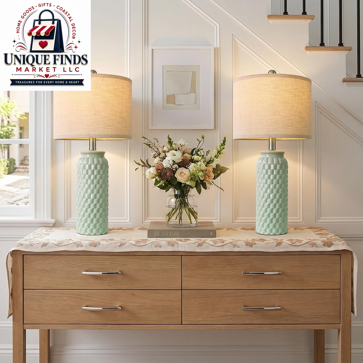 Set of 2 Pink Ceramic Nightstand Lamps, 20.5 Inches