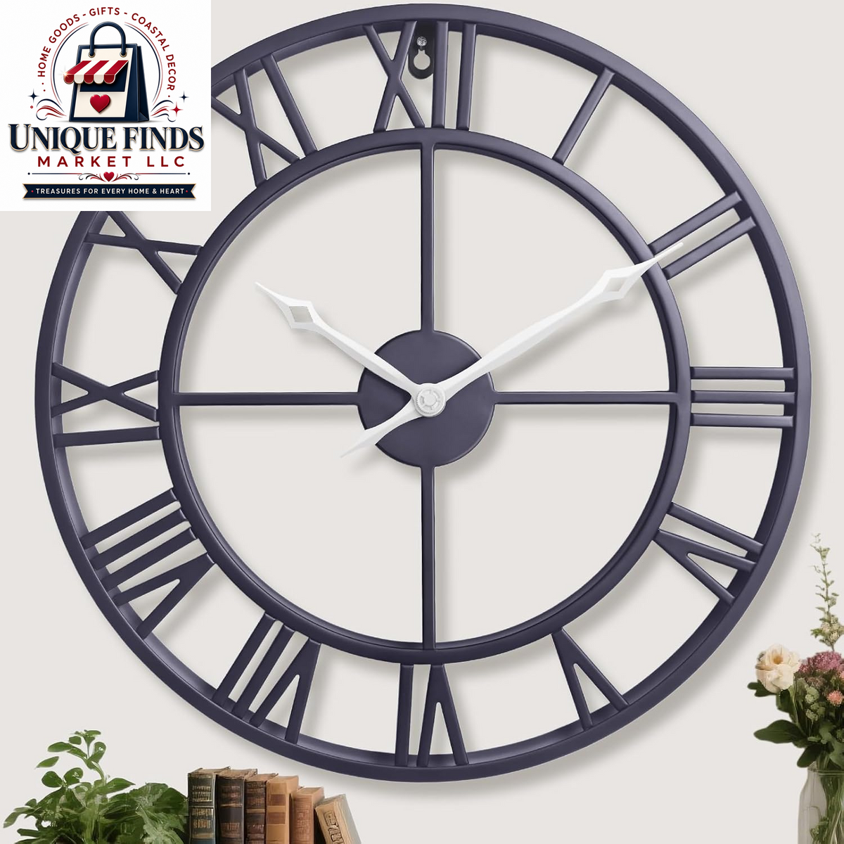 16-Inch Vintage Gold Metal Wall Clock with Roman Numerals