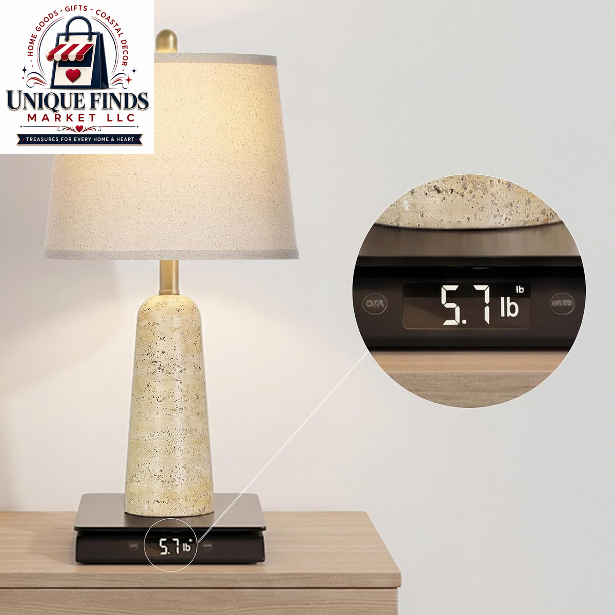 Rinweey Set of 2 Modern Minimalist 24" Travertine-Inspired Concrete Table Lamps, Beige Faux Stone Design for Bedroom Nightstands and Living Room End Tables, Includes 2 LED Bulbs
