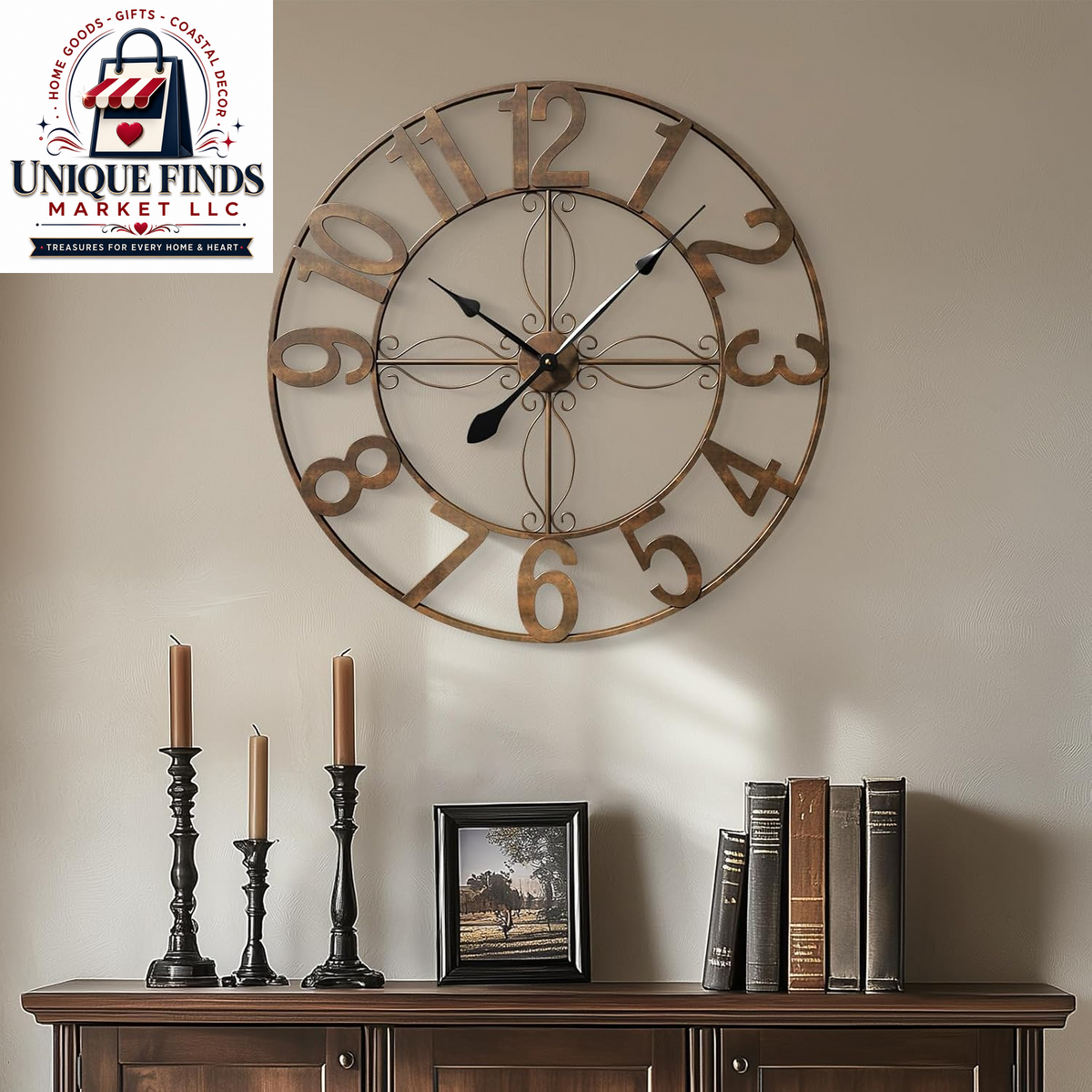 Cuspin 24-Inch Gold Metal Wall Clock for Elegant Living Room Decor