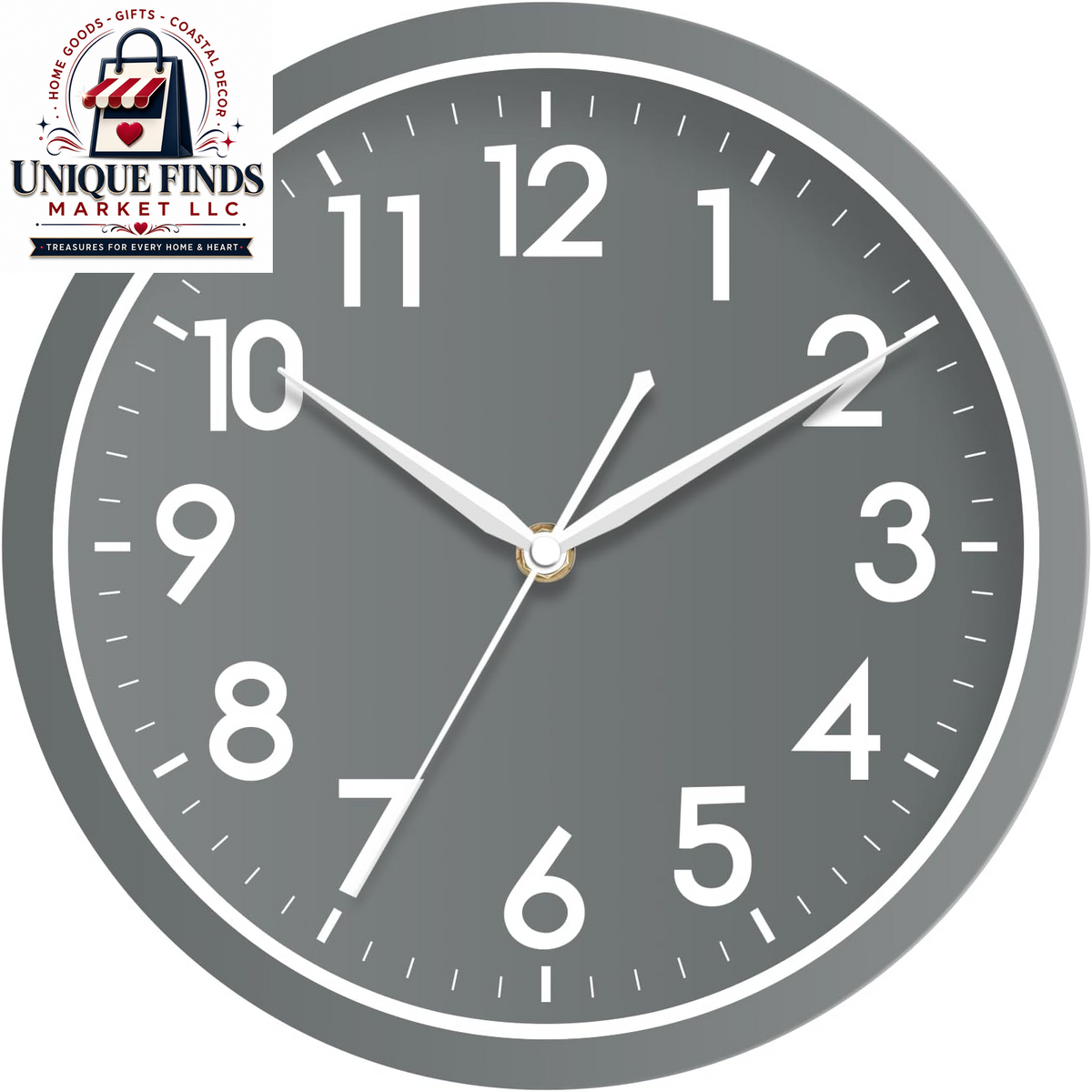 AKCISOT 12-Inch Silent Battery-Operated Analog Wall Clock in Silver