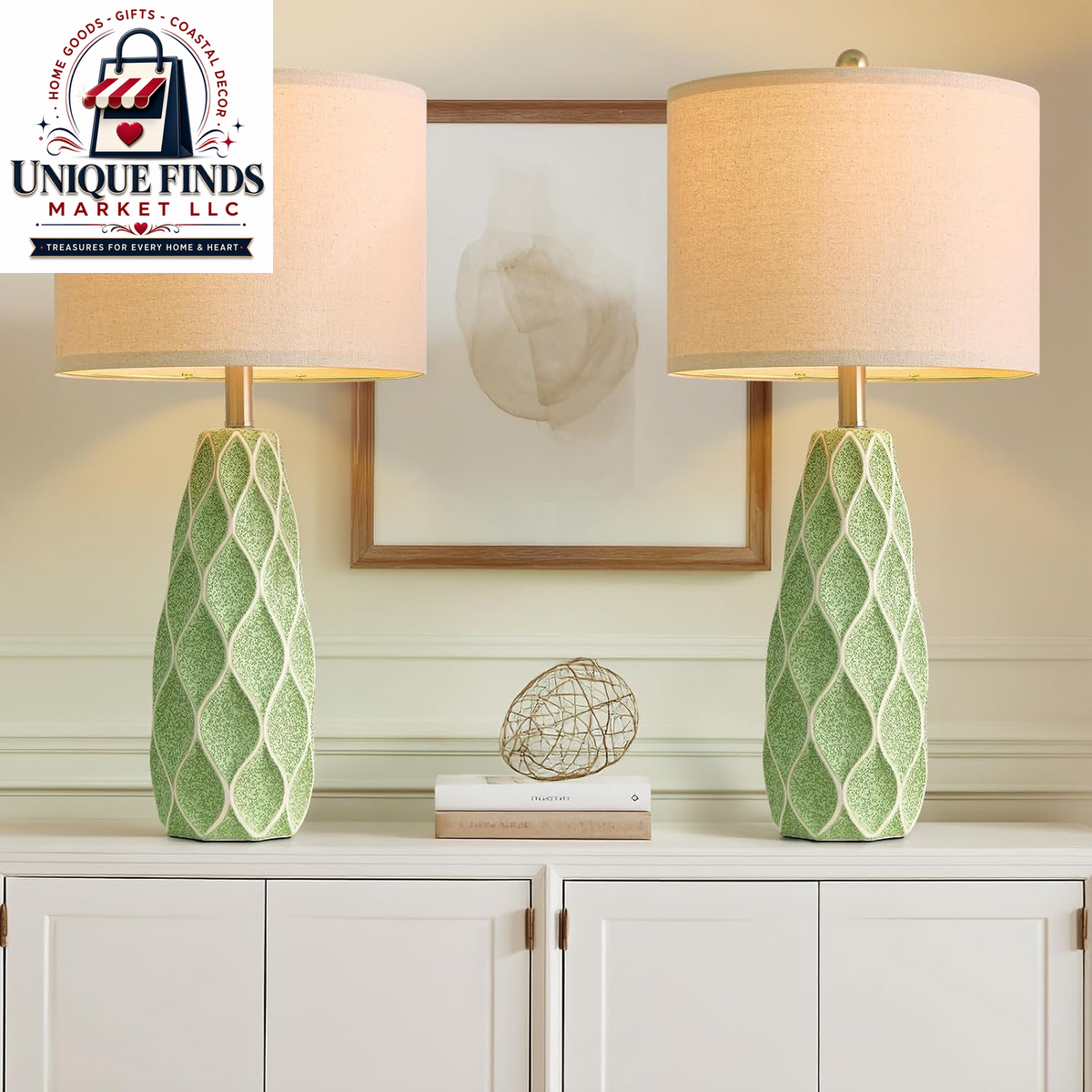 Set of 2 27.5" Green Ceramic Table Lamps for Bedroom and Living Room
