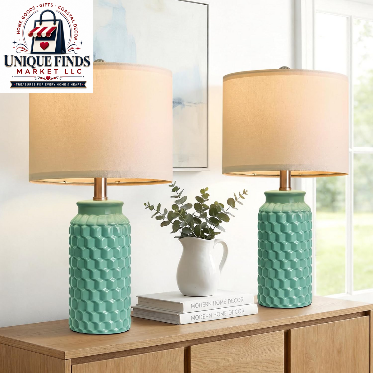 Usumkky 20.5-Inch Ceramic Table Lamp Set of 2 - Modern Farmhouse and Boho Design, Ideal for Bedroom Nightstands and Living Room End Tables, Compact Desk Lamps in Cream