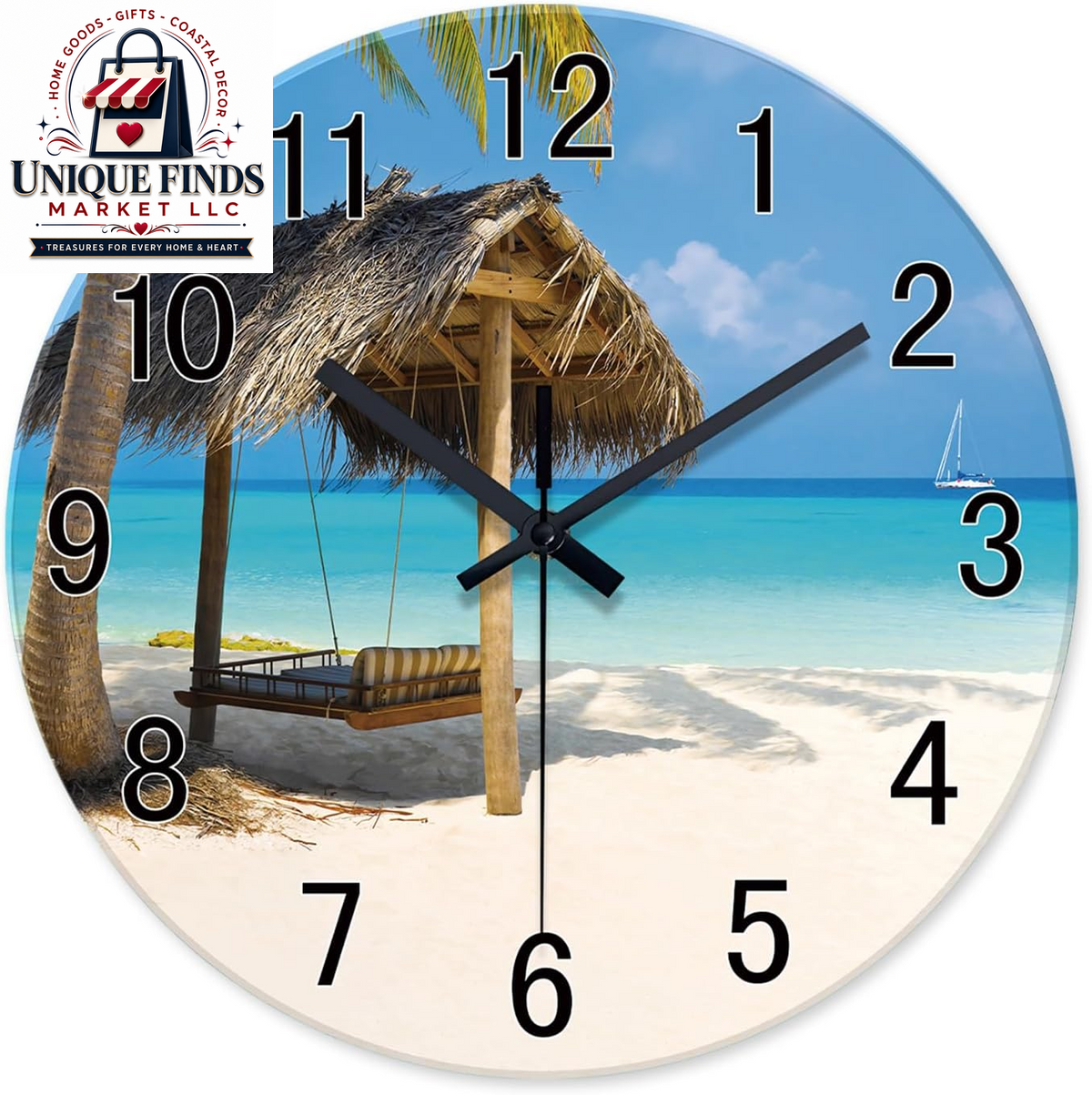 XFM Blue 12-Inch Silent Non-Ticking Beach Wall Clock