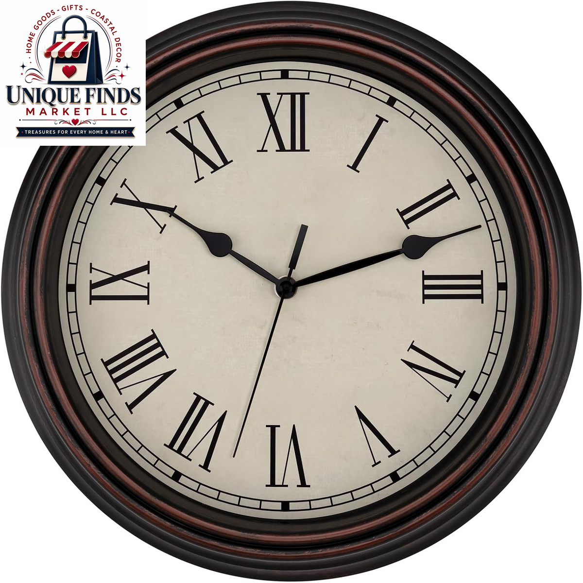 Foxtop 12-Inch Retro Silent Wall Clock - Battery Operated Bronze Finish