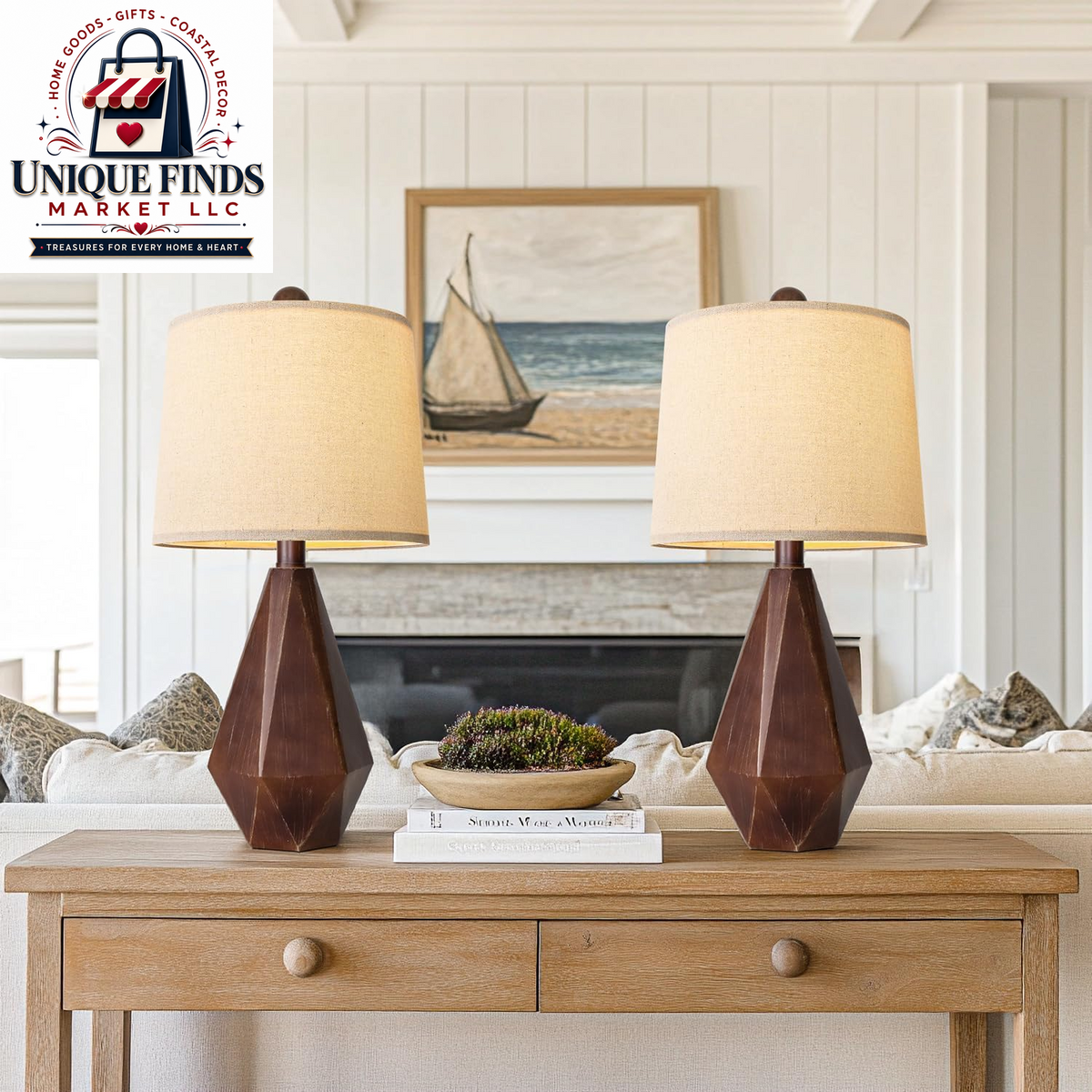 Pokat 23-Inch Farmhouse Table Lamp Set of 2, Beige Rustic Lamps for Living Room and Bedroom Nightstands, Ideal for End Tables and Side Tables