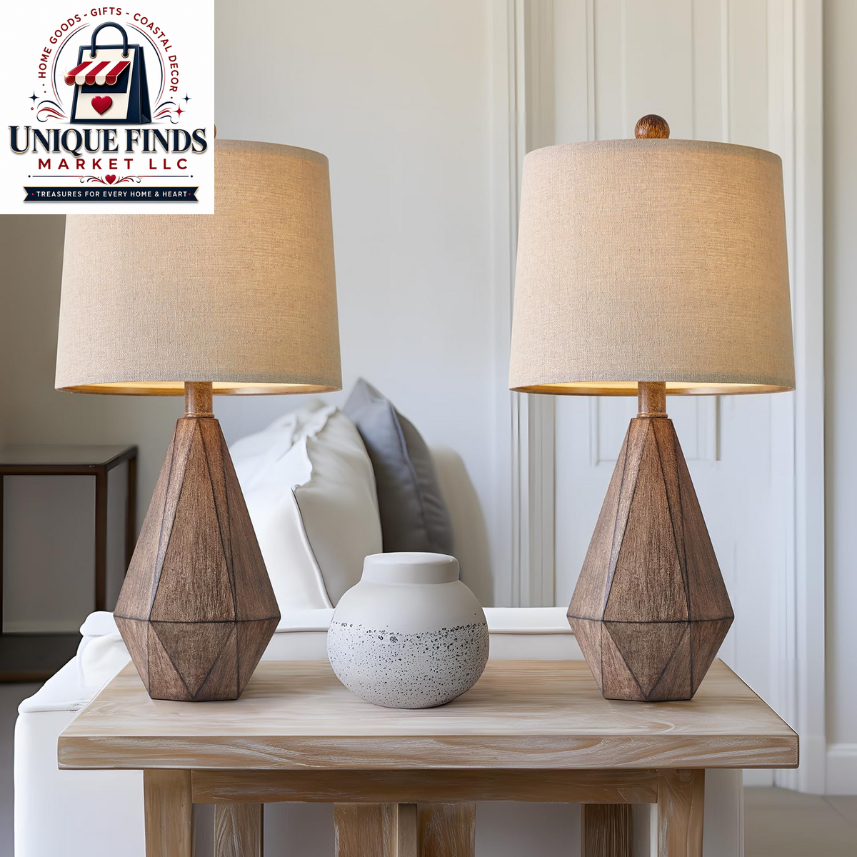 Pokat 23-Inch Farmhouse Table Lamp Set of 2, Beige Rustic Lamps for Living Room and Bedroom Nightstands, Ideal for End Tables and Side Tables