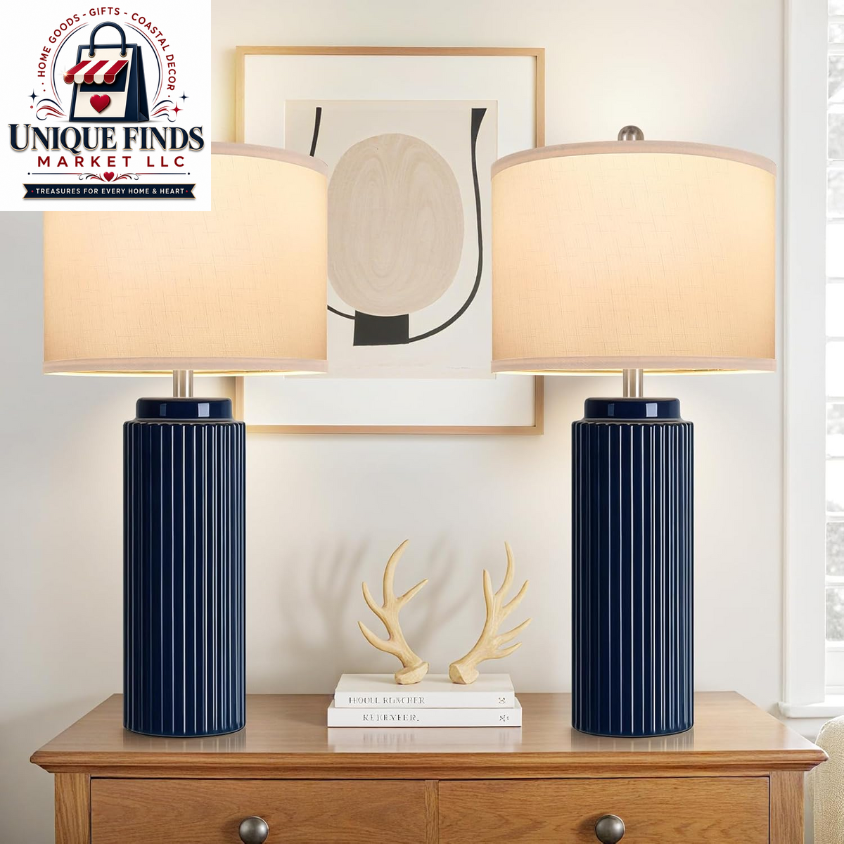 Set of 2 Modern 23.5’’ Orange Ceramic Table Lamps with White Shades for Bedroom and Living Room, Retro Farmhouse Design for Home Office and Dorm End Tables