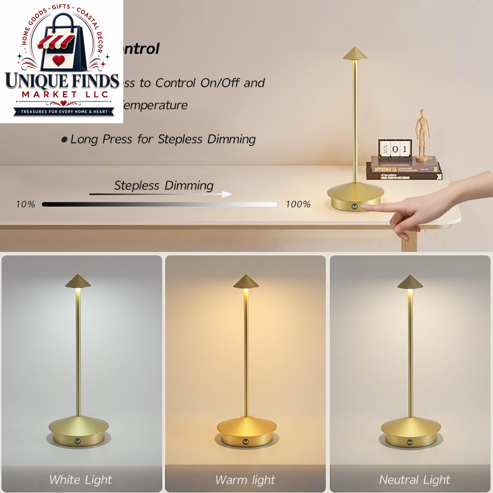 2-Pack Rechargeable Aluminum Cordless Table Lamps with 6000mAh Battery, Waterproof and Dimmable LED Touch Lamps for Outdoor and Restaurant Use