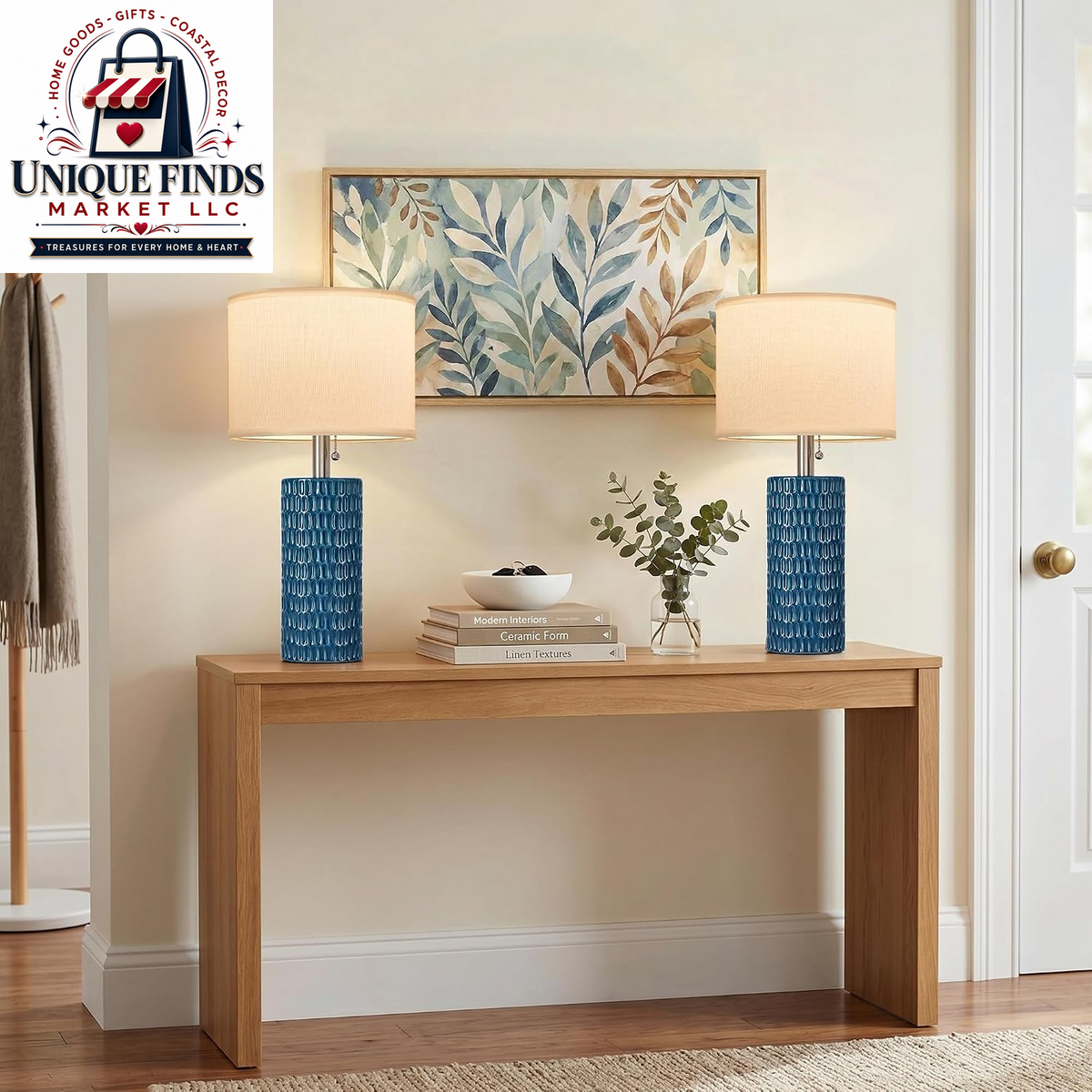 Reaketon 20” Modern Table Lamps Set of 2, Lamps for Bedroom, Blue