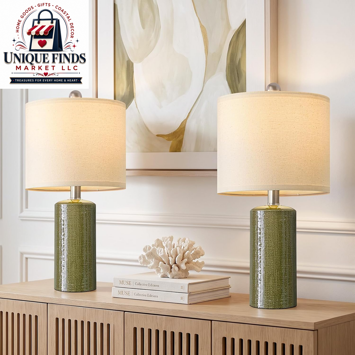 Set of 2 Modern 20.25" Ceramic Table Lamps for Living Room