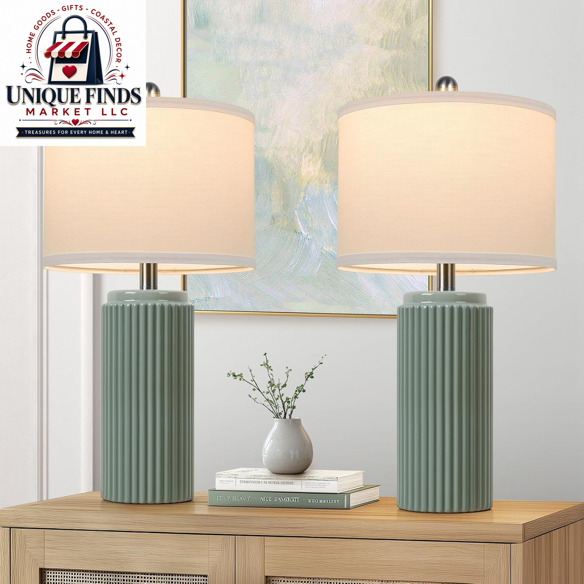 Set of 2 Modern 23.5’’ Orange Ceramic Table Lamps with White Shades for Bedroom and Living Room, Retro Farmhouse Design for Home Office and Dorm End Tables