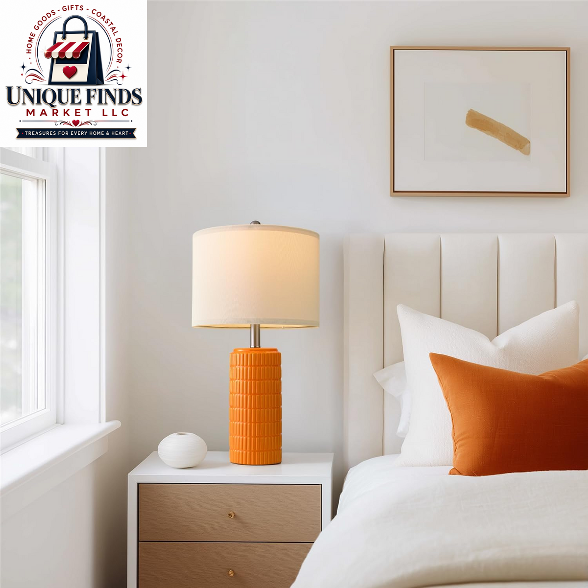 Pokat Set of 2 Modern 23" Orange Ceramic Table Lamps for Living Room and Bedroom Decor