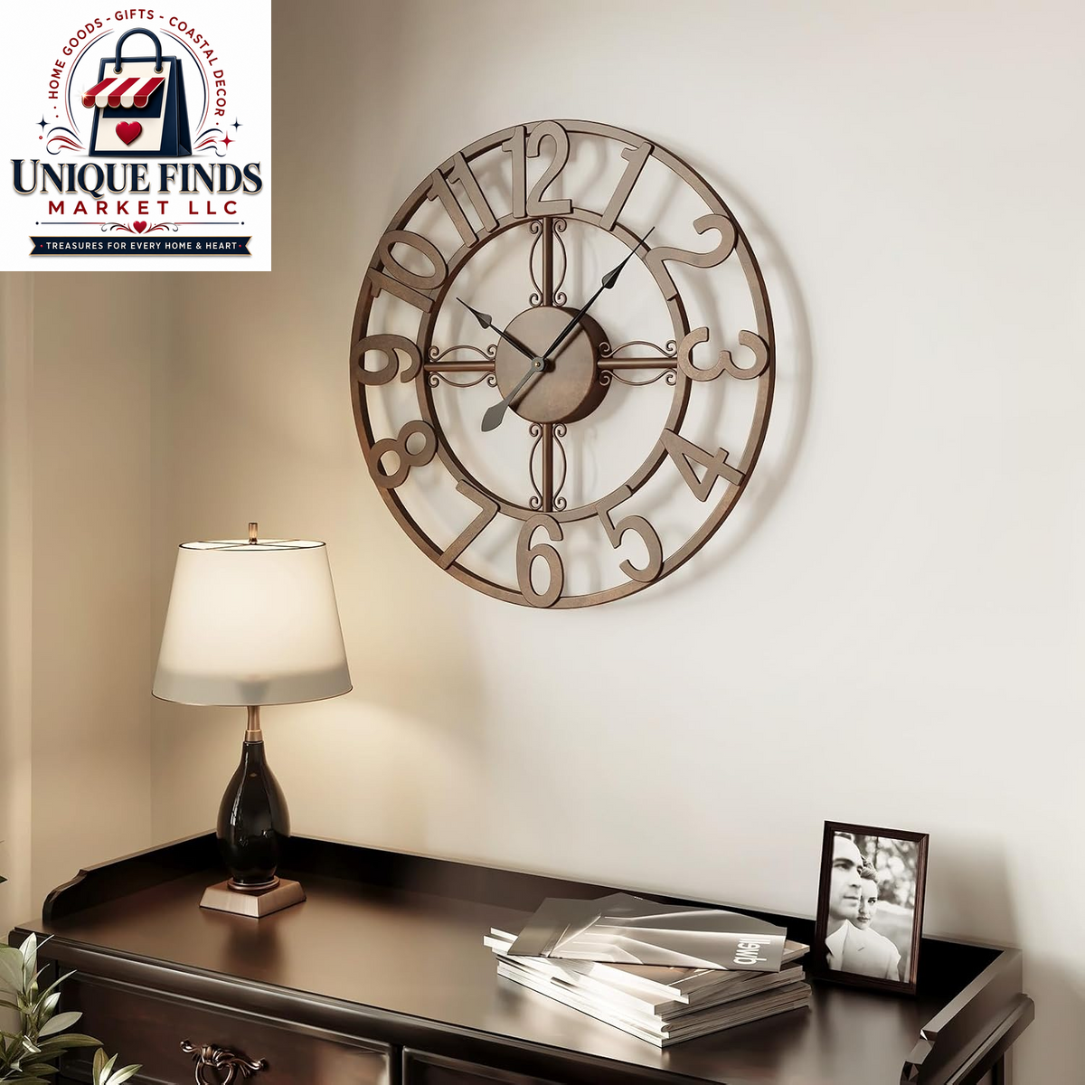Cuspin 24-Inch Gold Metal Wall Clock for Elegant Living Room Decor