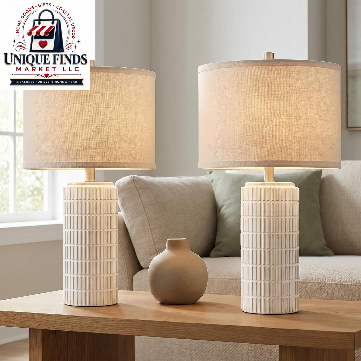 AIEAMPDO 23-Inch Set of 2 Farmhouse Ceramic Table Lamps for Living Room Decor