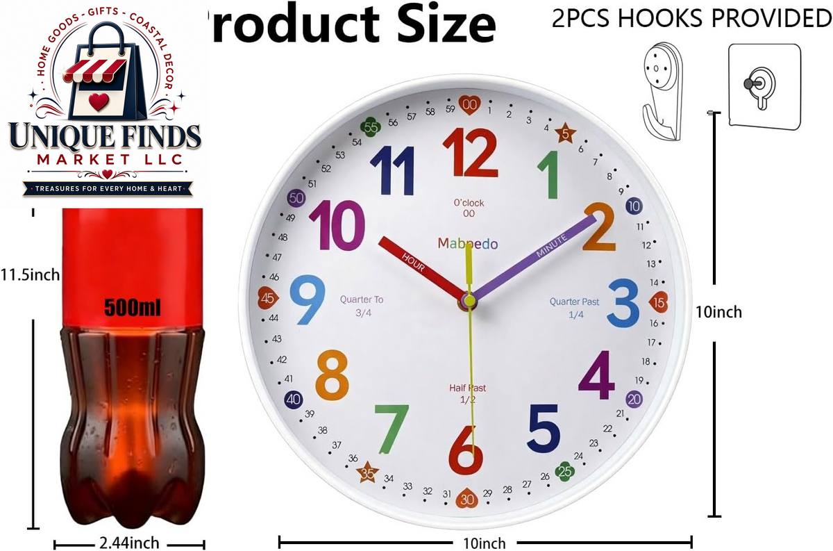 10-Inch Silent Analog Classroom Clock for Kids - Battery Operated Wall Clock for Educational and Home Decor Use, White