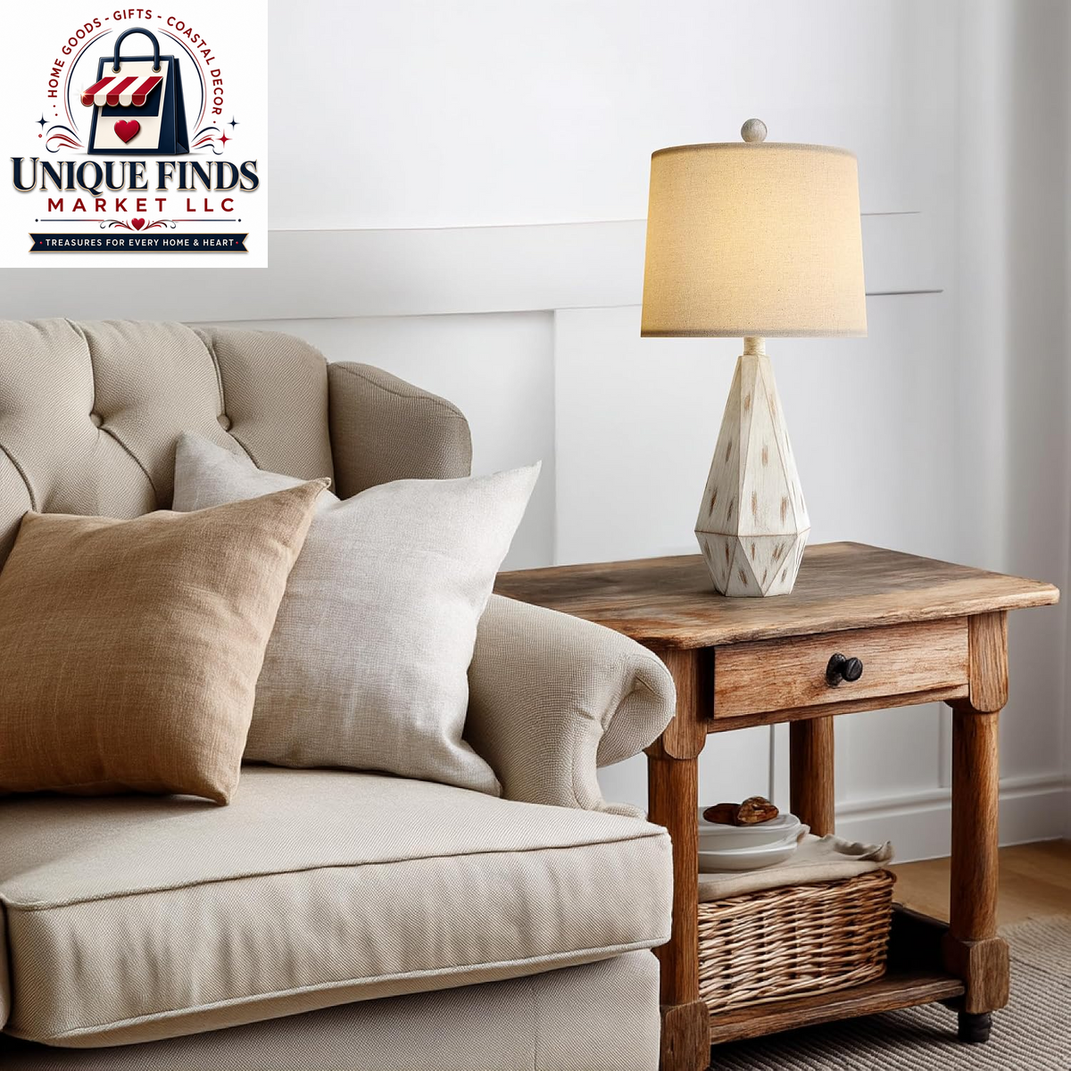 Pokat 23-Inch Farmhouse Table Lamp Set of 2, Beige Rustic Lamps for Living Room and Bedroom Nightstands, Ideal for End Tables and Side Tables