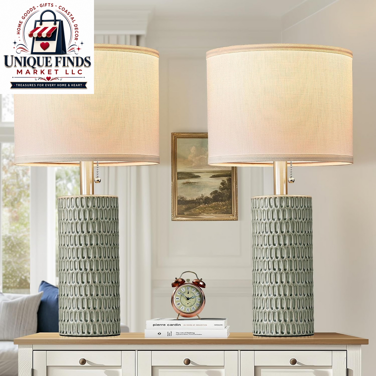 Reaketon 20” Modern Table Lamps Set of 2, Lamps for Bedroom, Blue