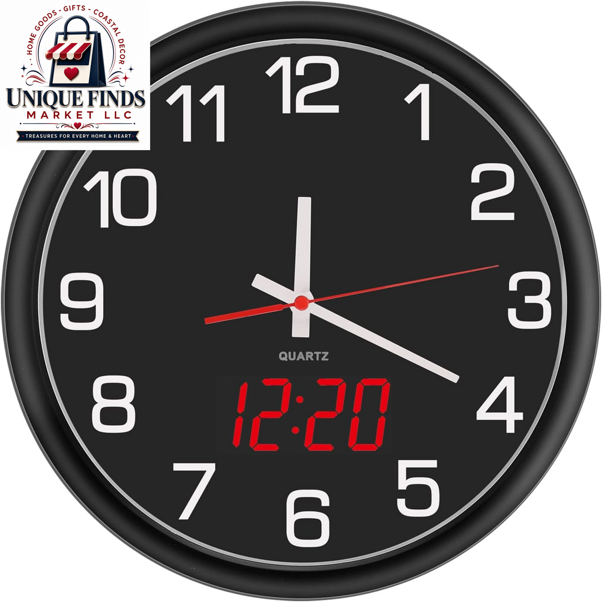 12-Inch Silent Non-Ticking Quartz Wall Clock with Night LED Display - Battery Operated Decorative Timepiece for Office, Kitchen, and Living Room