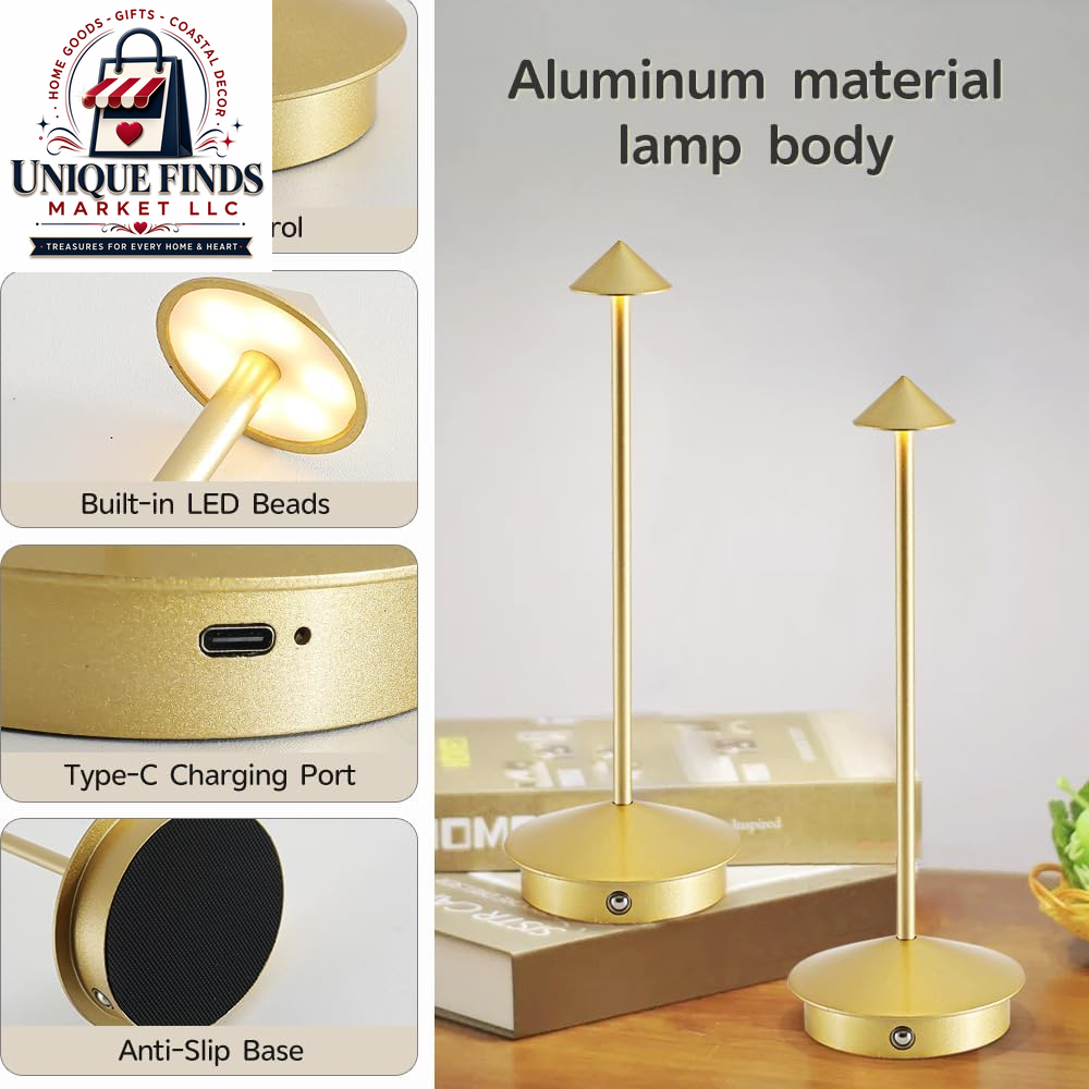 2-Pack Rechargeable Aluminum Cordless Table Lamps with 6000mAh Battery, Waterproof and Dimmable LED Touch Lamps for Outdoor and Restaurant Use