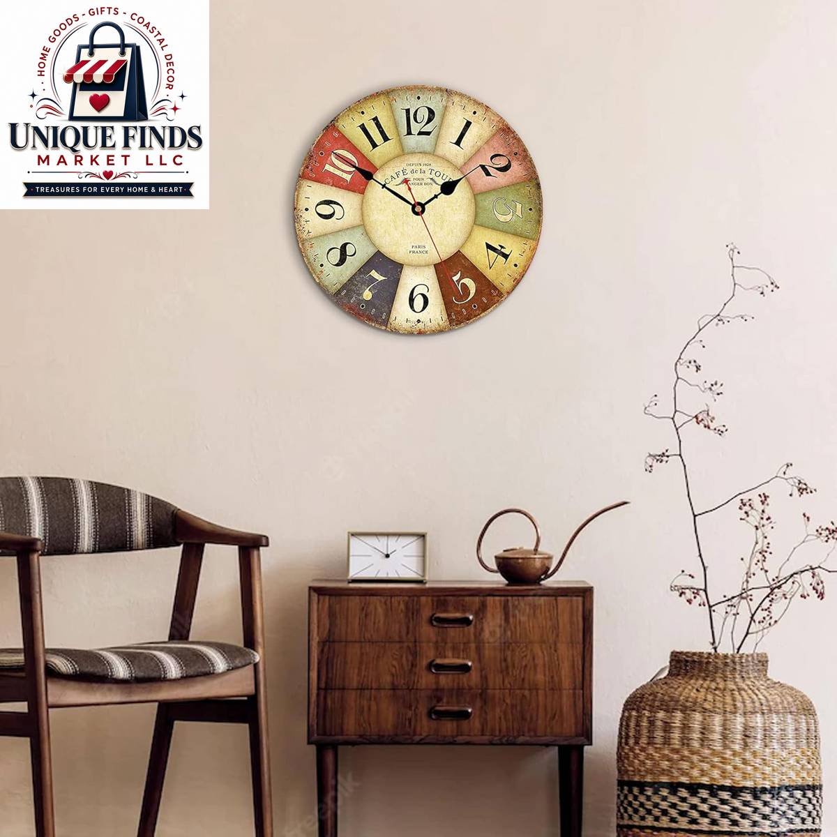 VIKMARI 8 Inch Silent Non-Ticking Wall Clock Arabic Numerals Retro Clocks Wooden